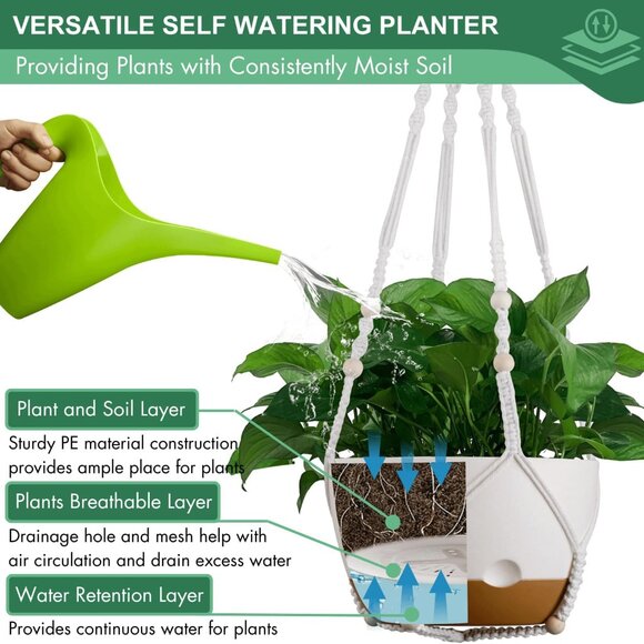Set of 2-10 Inch Hanging Planters for Indoor Plants with Self-Watering Includes - Picture 5 of 8